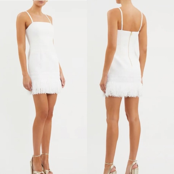 Rebecca Vallance Antonia Square Neck Fringe Mini Dress White Size 0 Bride Party - Picture 2 of 10